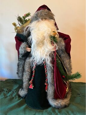 Father Christmas Santa Claus standing figure red velvet coat faux fur elegant